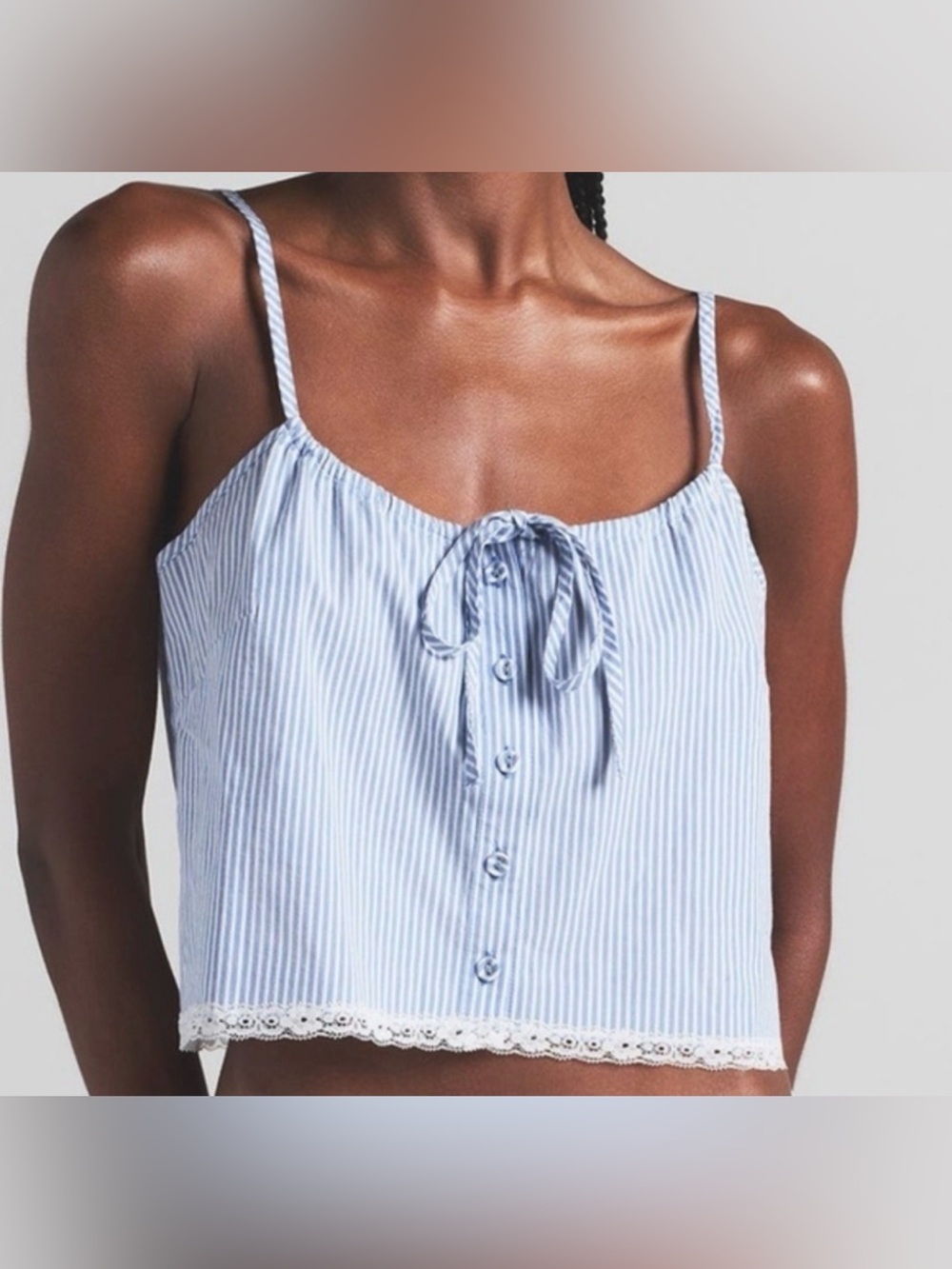 SKIMS NWT Crop Poplin Sleep Camisole In‎ Cadet Stripe Blue Size XL MSRP $44
